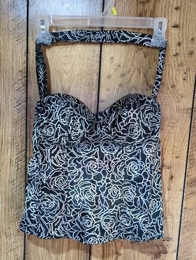 Frederick's of Hollywood Vintage Black Silver Embroidered Rose Corset